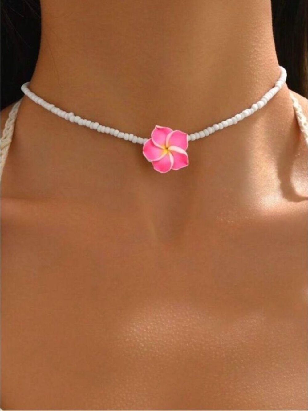 Pink FlowerBead Choker Necklace M758
